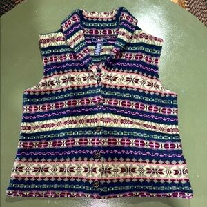 Chaps Denim Knit Vest w Buttons Geometric Patterns Purple Pink Blue Super Soft M